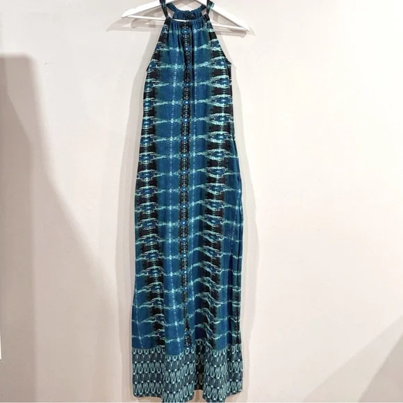 Athleta Women Maxi Dress S Blue Tie Dye Stretch Halter Athleisure Vacation - Picture 1 of 9